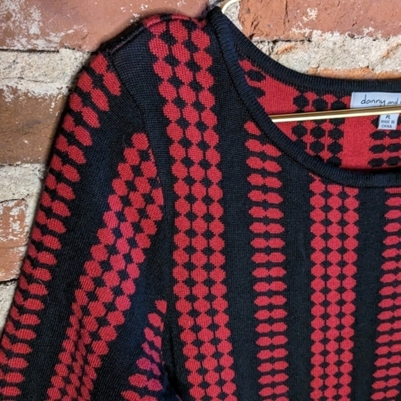 Danny & Nicole LP Red & Black Half Sleeve Sweater Dress w/ Flare Skirt‎ - Picture 2 of 12